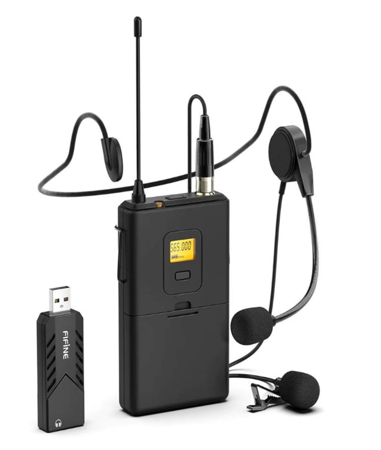 Fifine (K031) Wireless Microphone Lavalier Clip-on Unidirectional Condenser Microphone for Computer