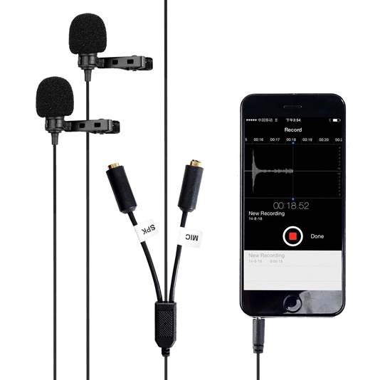 Movo PM20-S Dual-Headed Lavalier Lapel Clip-on Omnidirectional Condenser Microphone