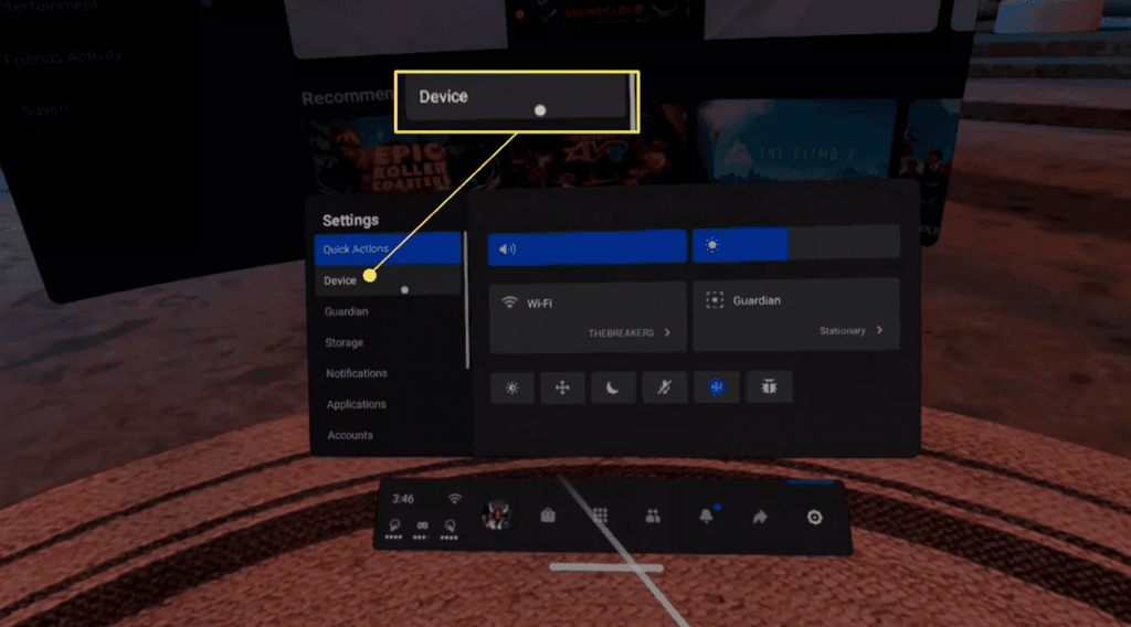 Device option on ocules quest 2 settings panel