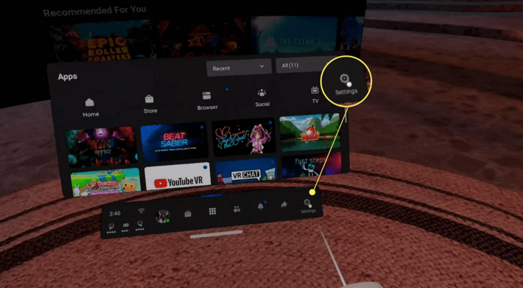  ocules quest 2 settings panel