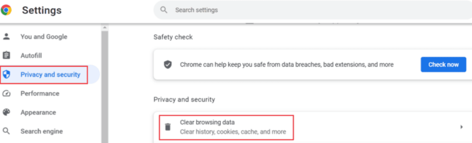 privacy and security tab