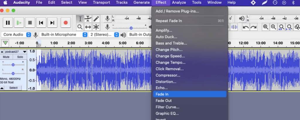 audacity fade in
