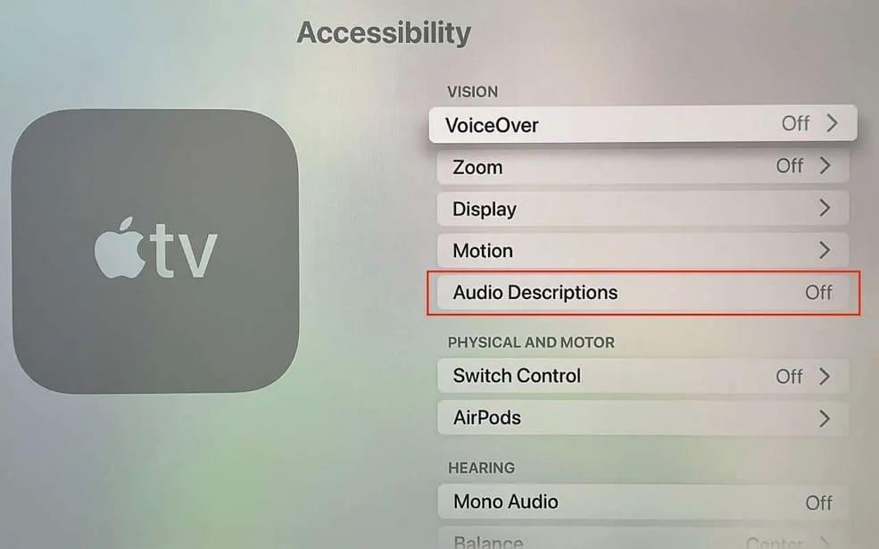 access audio descriptions feature