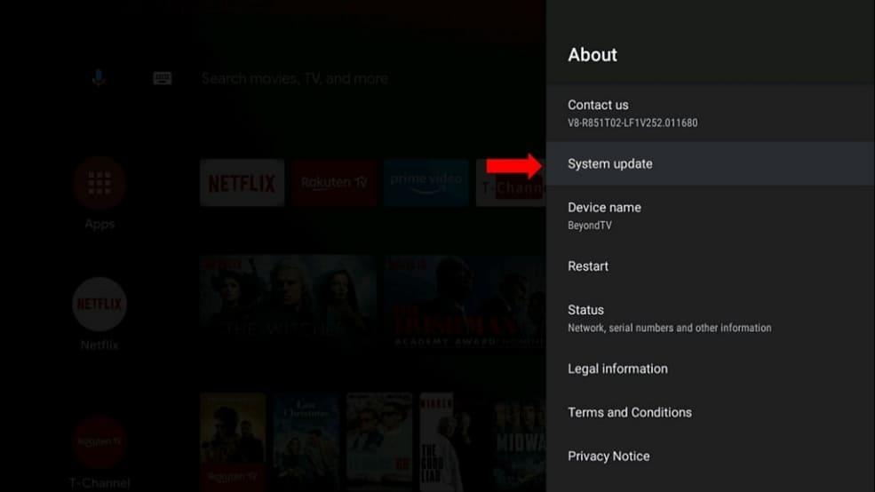tap on system update option