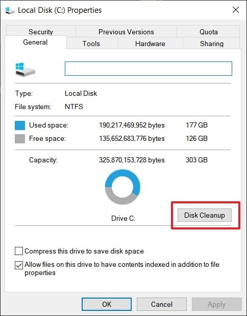 press the disk cleanup button