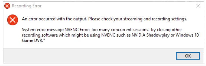Ошибка кодировщика обс. NVENC произошла ошибка кодировки трансляции. Произошла ошибка во время кодировщика трансляции obs