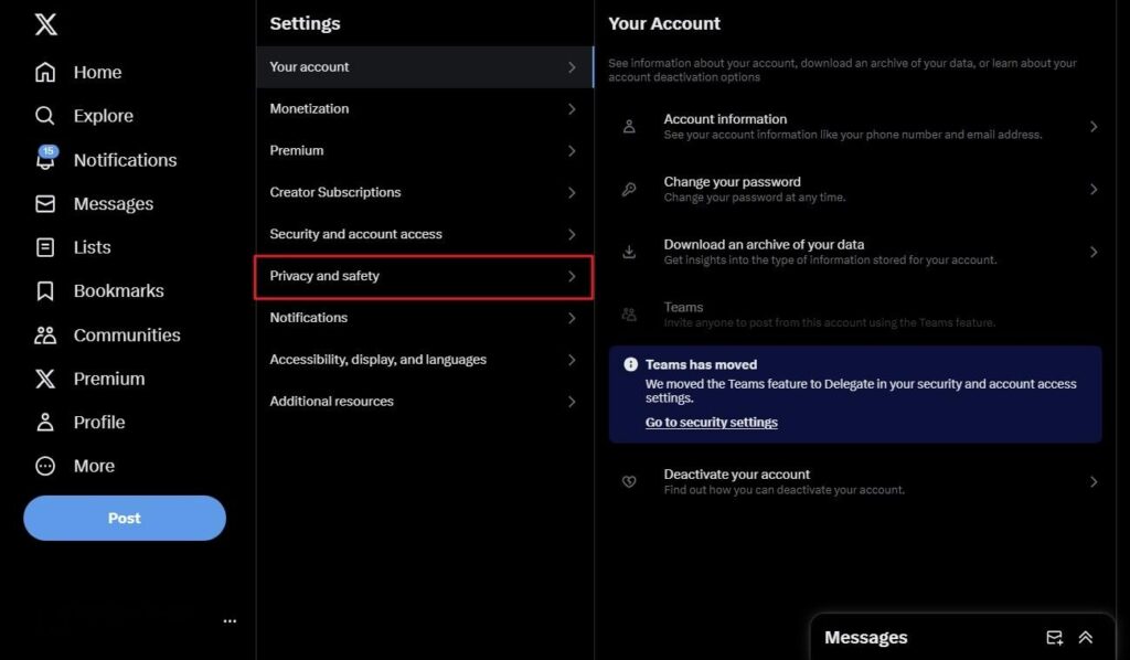 access privacy and safety settings