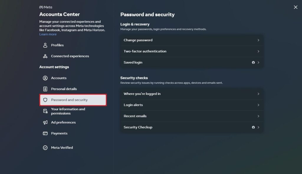 choose password and security option