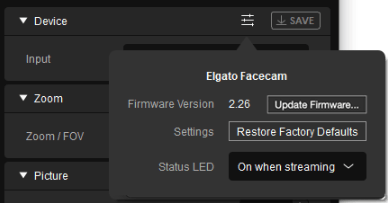 Elgato Facecam — Saving Settings to Facecam – Elgato