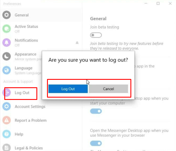 log out messenger