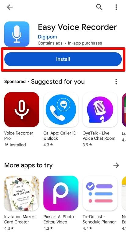 install easy voice recorder on android