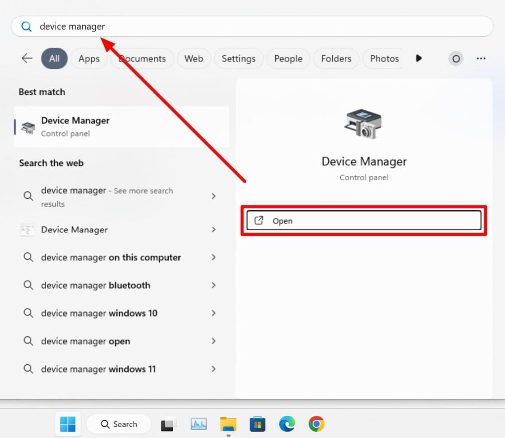 open device manager on your system