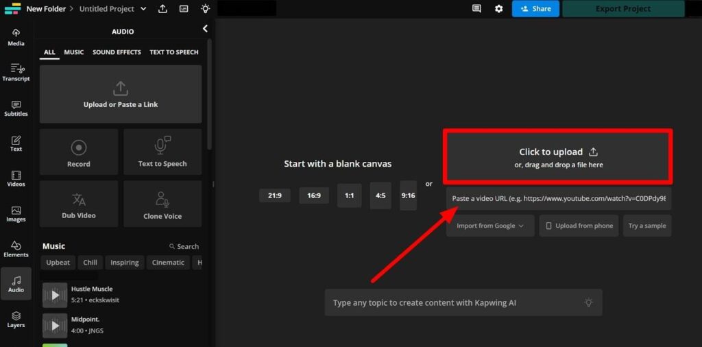 upload video to the tool