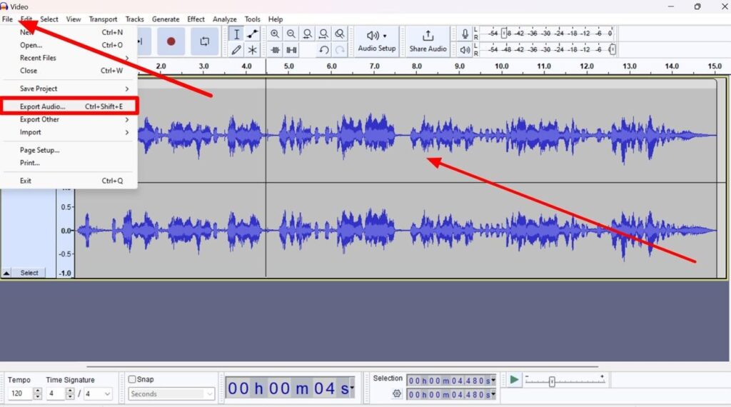 enter export audio settings