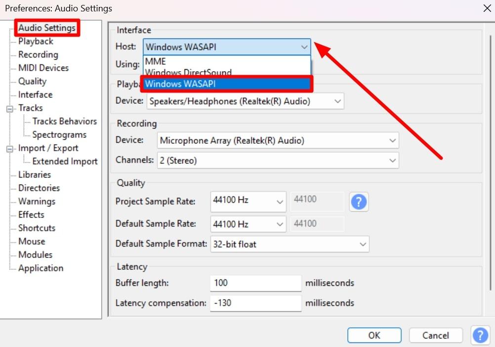 configure host settings under interface section 