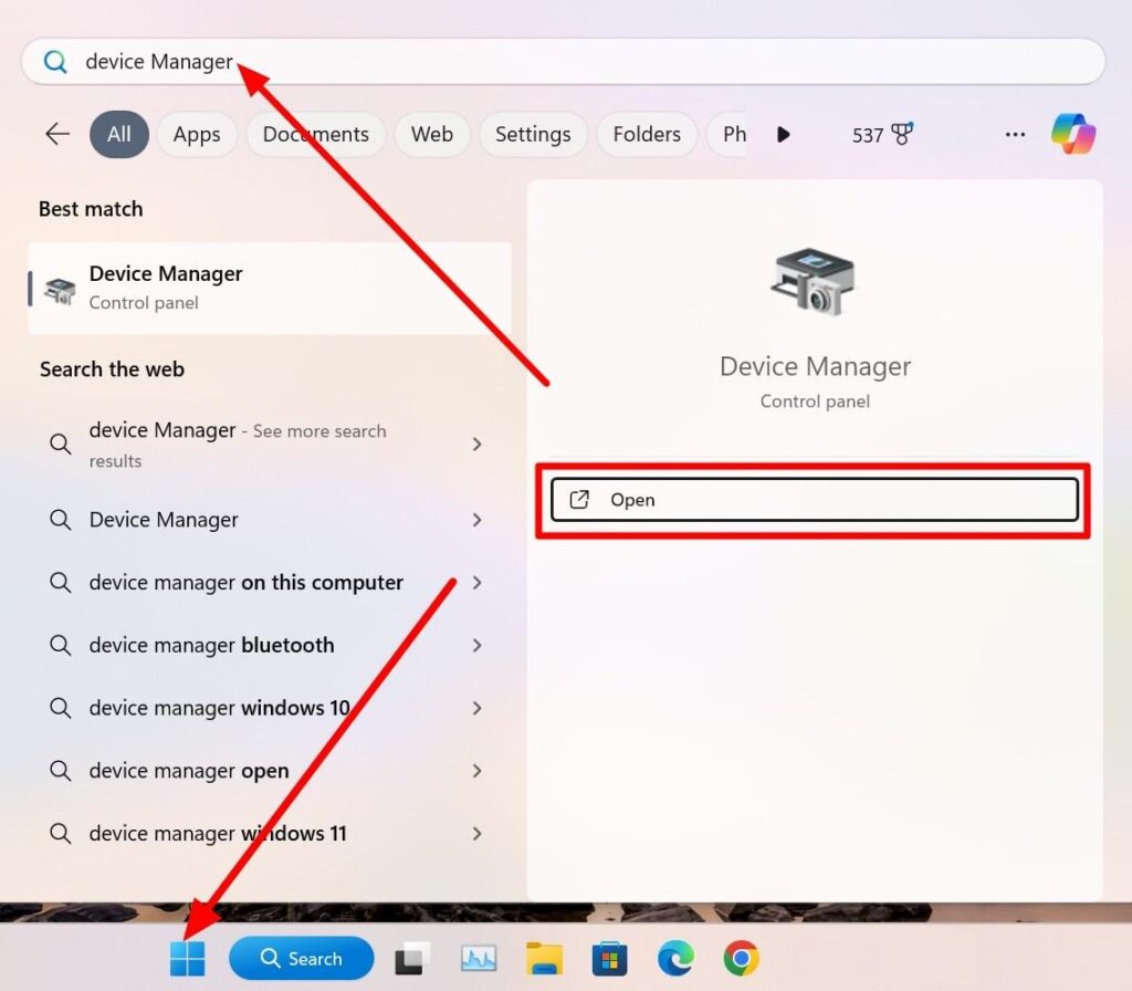 open device manager on your device 