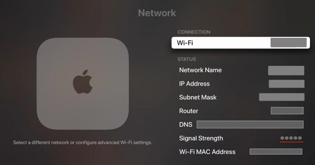 apple tv wifi network settings 