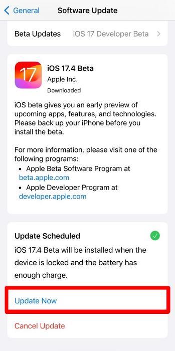 press update now to complete process