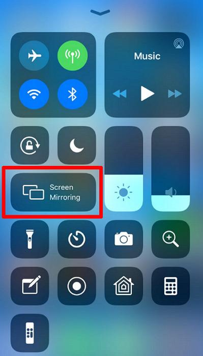 tap screen mirroring from control center