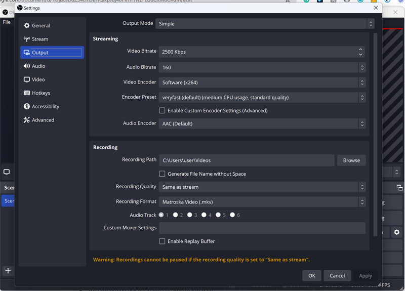 configure recording settings