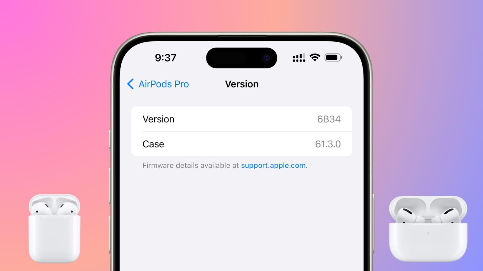 Seeing AirPods firmware version